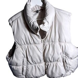 H&M Divided Womens Puffer Vest Beige Full Zip Stand Collar Padded Gilet Size XXL
